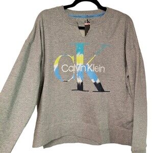 NEW! CALVIN KLEIN Sweatshirt Pullover V-Neck SMALL Gray